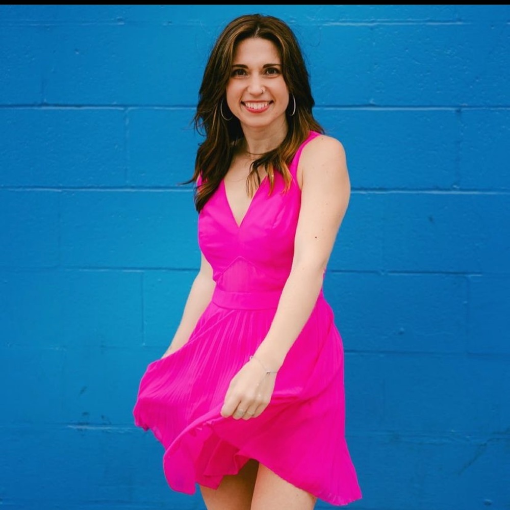 Fuchsia cocktail dress pleated skirt